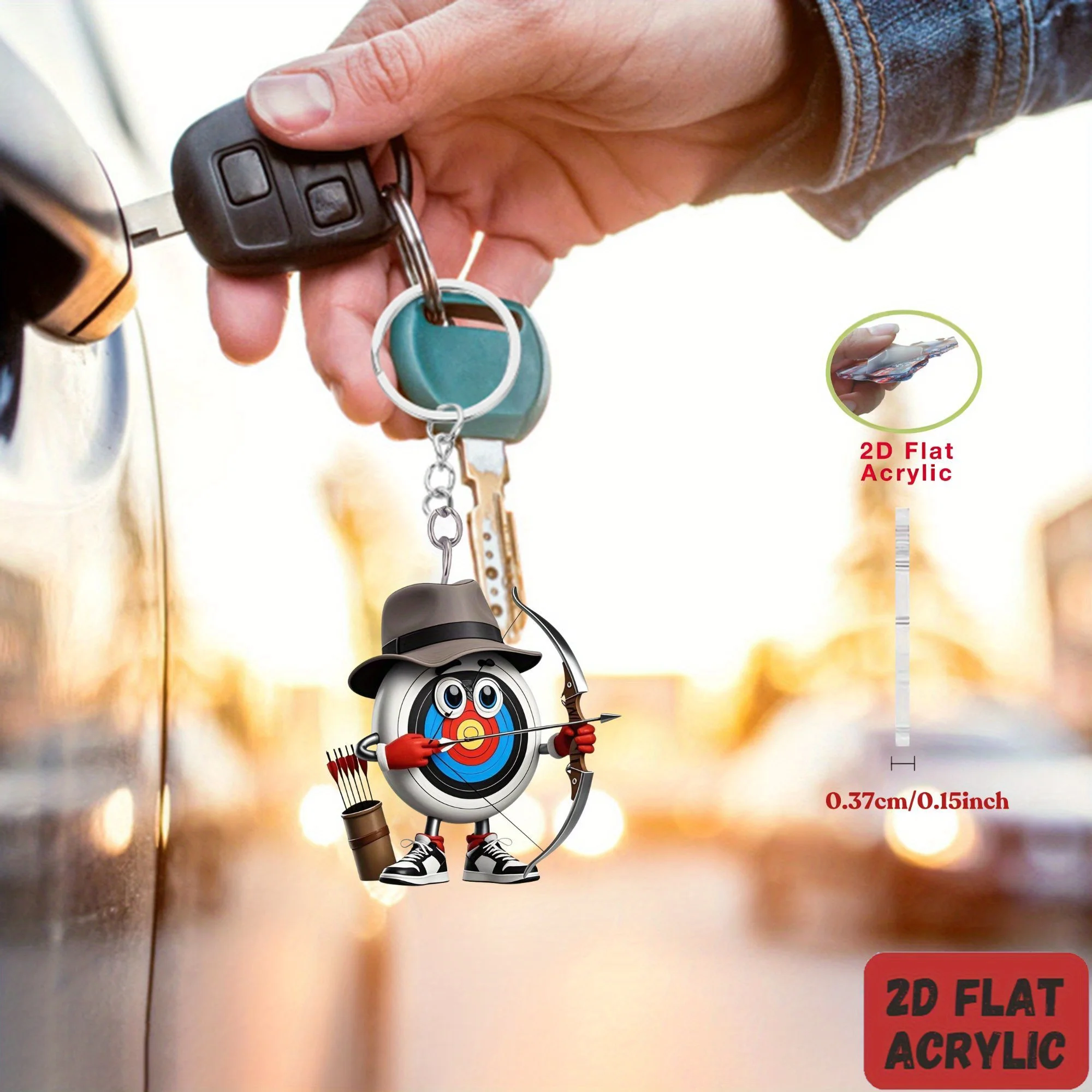 2D Archery Player Keychain Charm Acrylic Backpack Car Key Decoration Holiday Party Accessory Perfect Gift for Creative Youngster