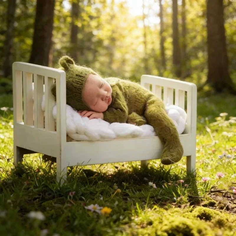 Children Photography Furniture Vintage Detachable Wooden Mini Bed Baby Chair Newborn 100 Days Photo Shoot Essential Props Studio