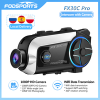 Fodsports FX30C Pro Bluetooth5.0 Helmet Intercom with Camera DVR Motorcycle Video Recorder Music Sharing 2 Riders 1000m FM Radio