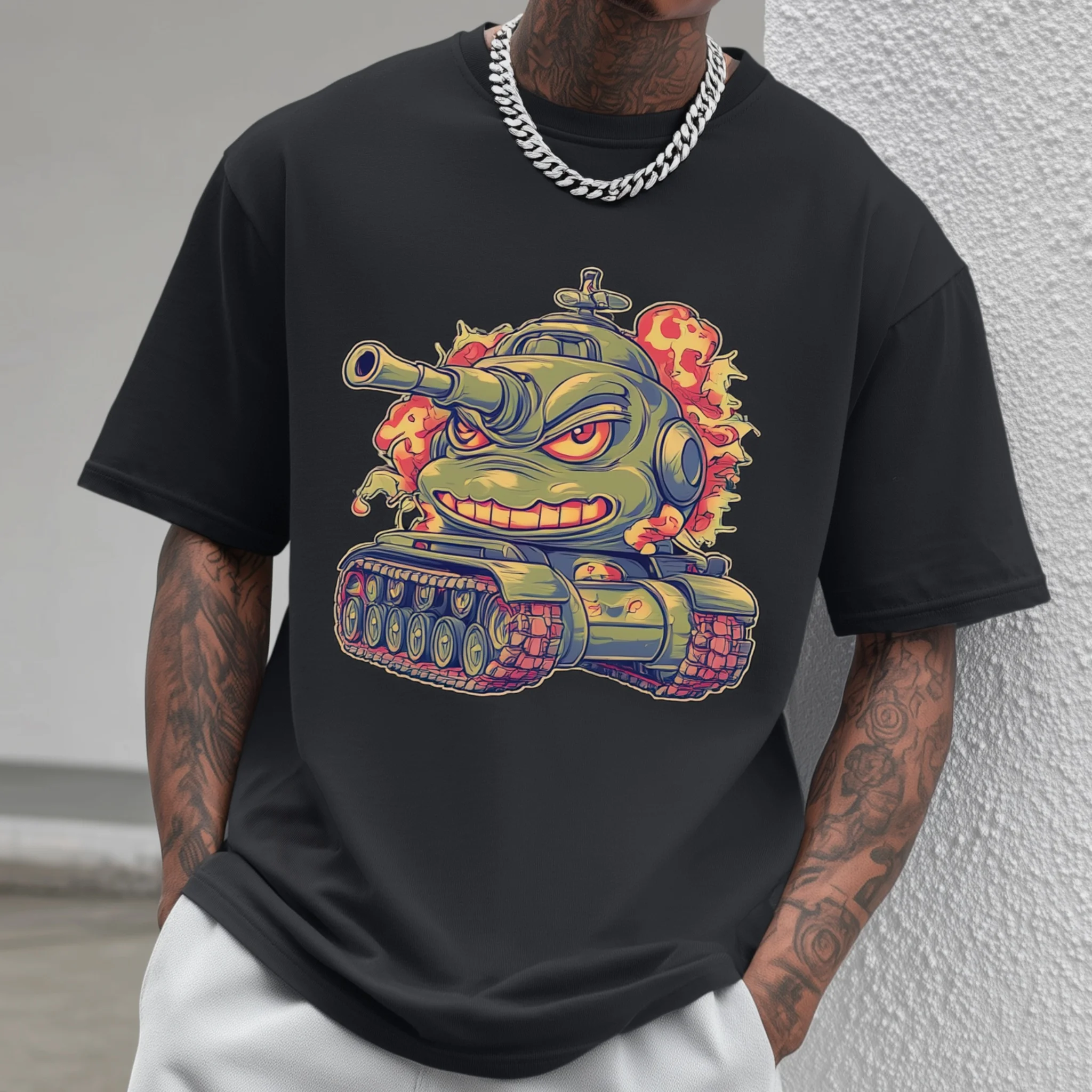 

Teevo Men's Casual T-Shirt with Unique Monster Tank Graphic Design for Daily Wear