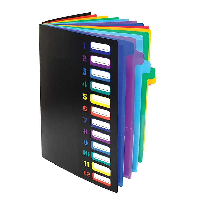 Carpeta de archivos expandible con 24 bolsillos transparentes, 12 pestañas de colores, capacidad para 300 hojas, organizador de archivos, índice numerado en la cubierta, 1 ud.