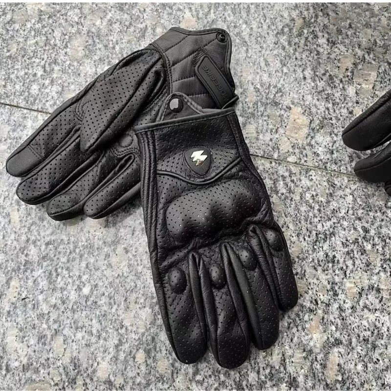 2025 Zomer Nieuwe Vintage Lederen Motorhandschoenen Mannen Zwart Slijtvast Guantes Touchscreen Anti-slip Retro Motobiker Luvas