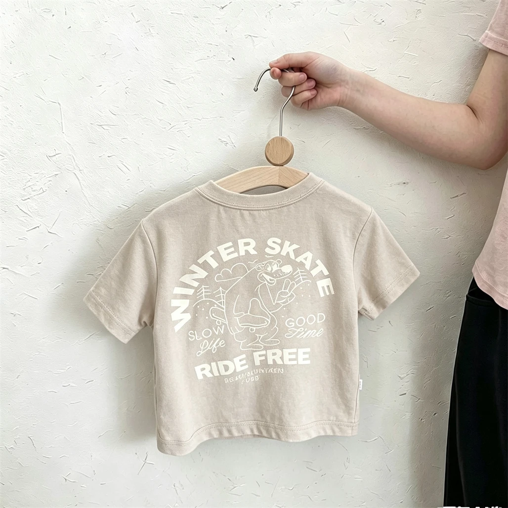 Printing Tshirt Summer Clothes Short-sleeved Tops Lovely Tees Children Loose Fashion Clothes Solid Color Versatile Base Shirt