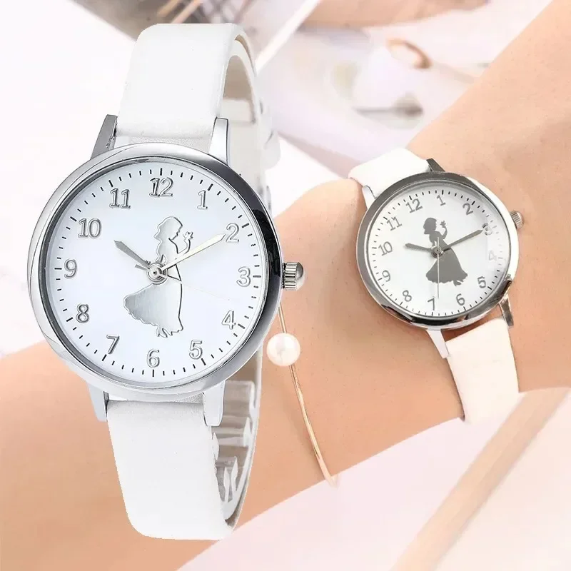 Jam tangan wanita Quartz pola karakter, jam tangan wanita modis, multi warna, sabuk PU, Dial besar, jam tangan mahasiswa