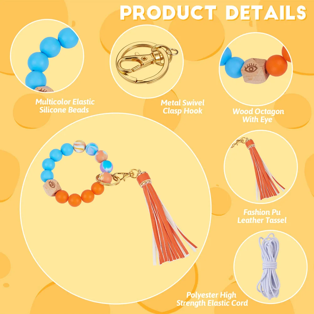 DIY Keychain Wristlet Making for Silicone Beads Tassel Pendant Key Ring Lobster Claw Clasp Beaded Bracelet Bangle Jewelry Making