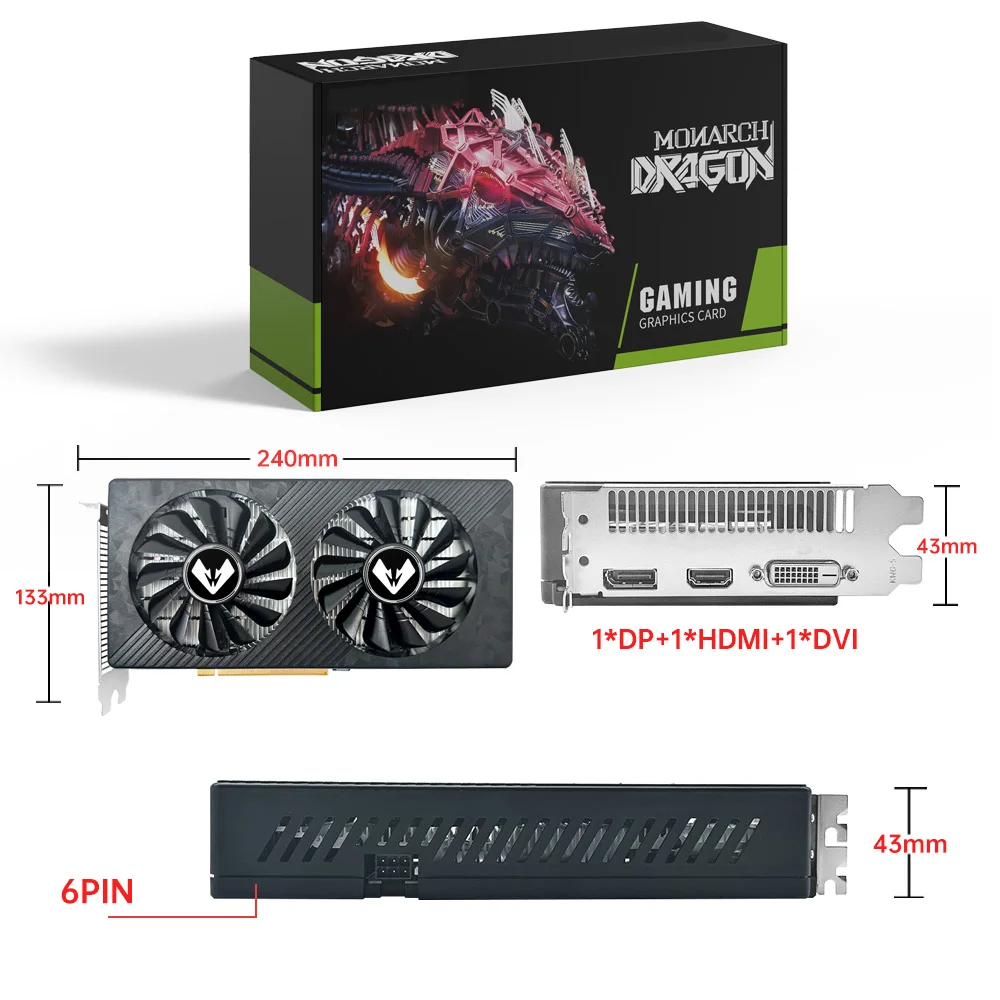 MOUGOL Original AMD Radeon RX590 8GB Gaming Graphics Card GDDR5 256bit PCI Express 3.0 ×16 8Pin GPU For Desktop Gaming Computers