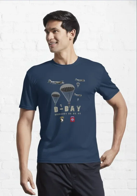 Normandy D-Day USA 82nd 101nd Airborne Division Paratroopers T-Shirt Short Sleeve Casual 100% Cotton O-Neck Mens T-shirt view 5