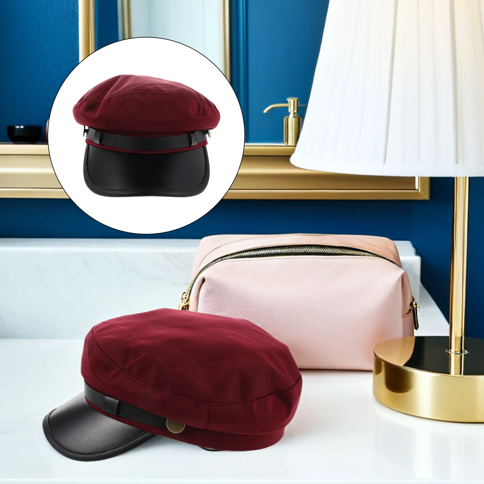 

Classic Burgundy Sailor Captain Cap for Women Retro Fisherman Hat Vintage British Style Cotton Fiddler Beret Casual Party