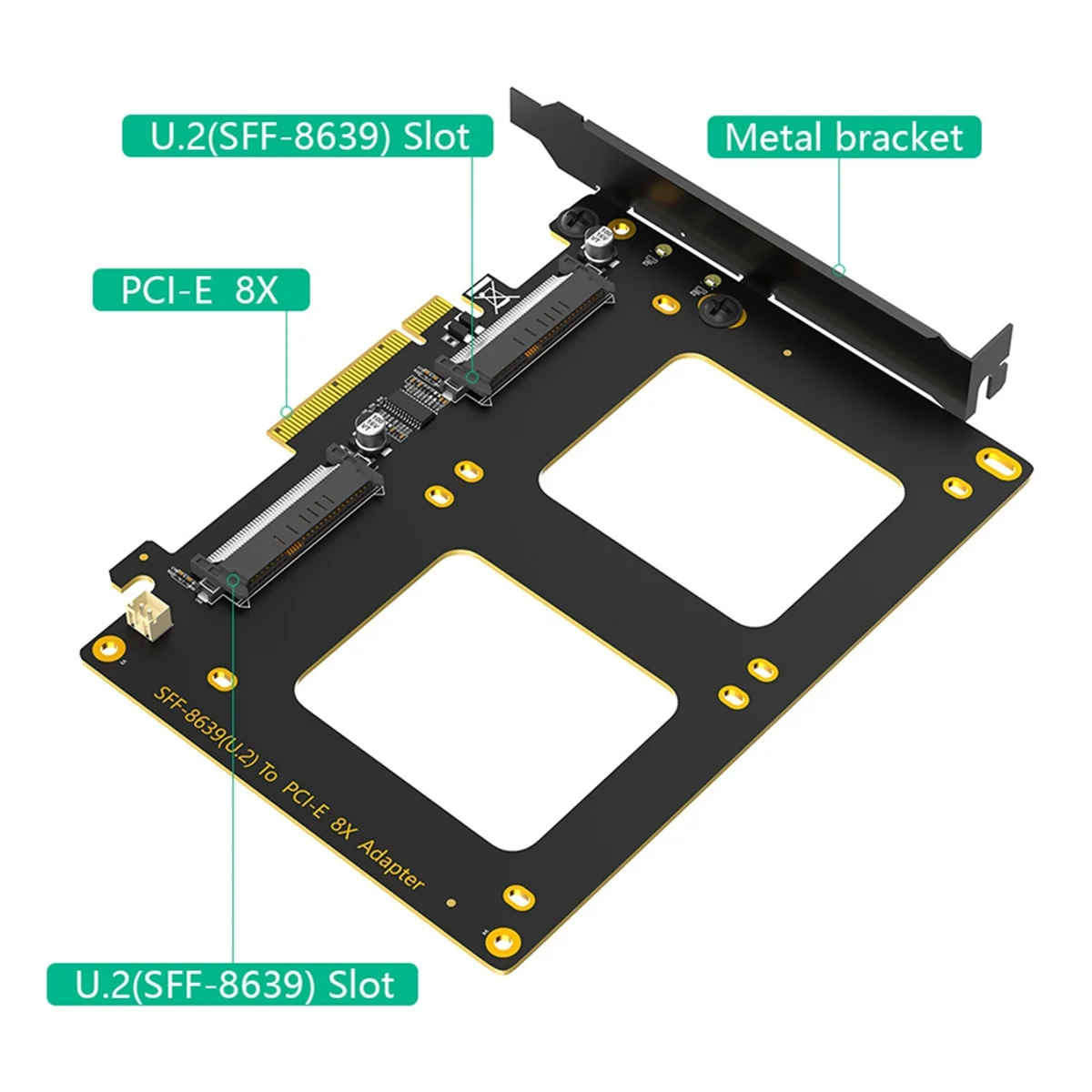 AT87-Dual U.2 a PCIe 4,0 X8 tarjeta adaptadora Riser U.2 SFF-8639 adaptador compatible con 2 X U.2 SSD Compatible con Win8/10/11 Linux