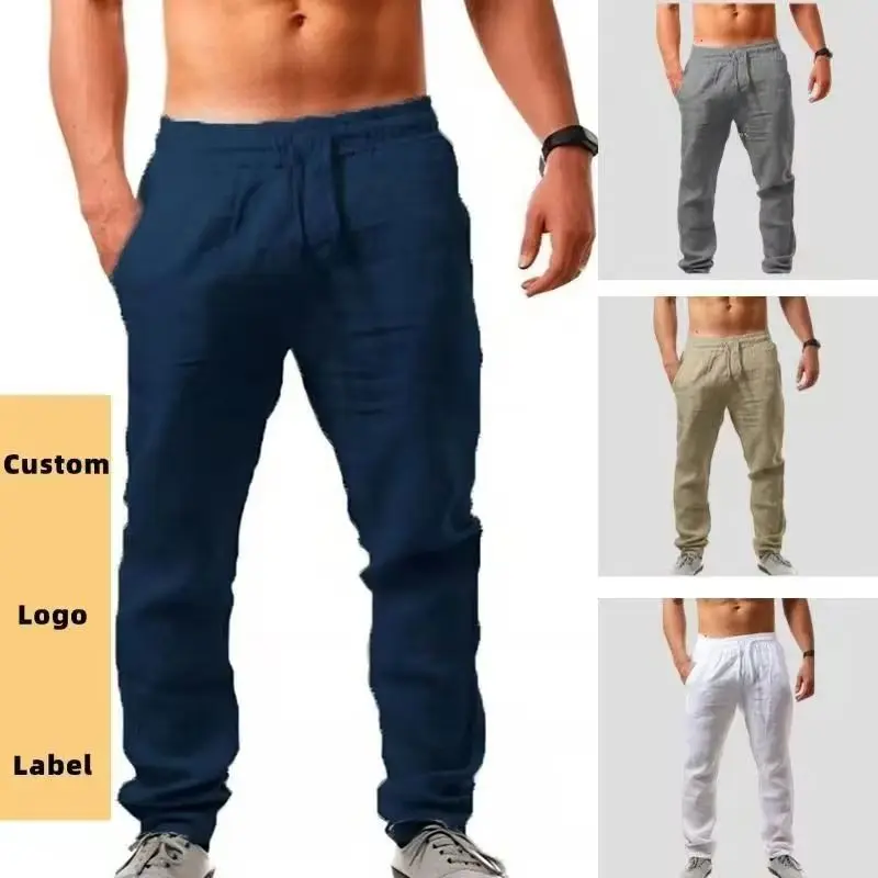 

2025 Spring and Summer New Men Breathable Pure Cotton Pants Outdoor Sports Slow Running Straight Tube Loose Wide Leg Pants