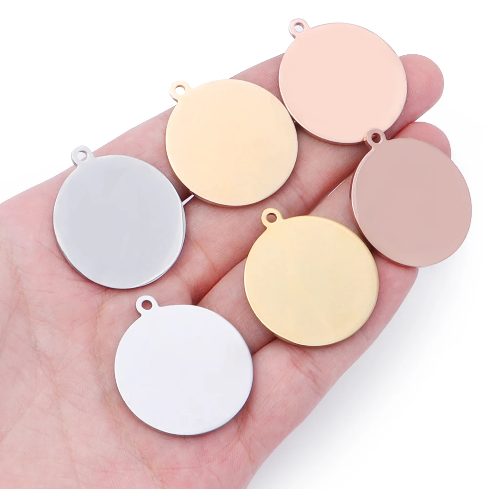 10pcs/lot Gold Plated Round Stainless Steel Blank Charms Pendants Logos Stamping Tags For Jewelry Making DIY Necklaces Supplie