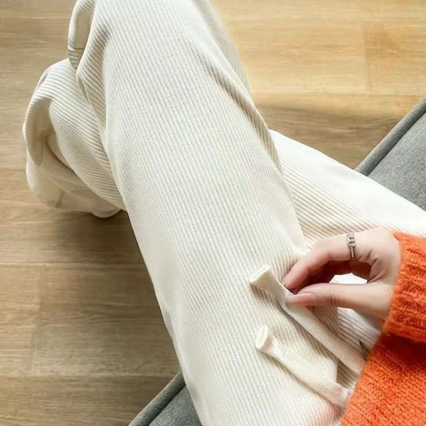 Women's Casual Wide-leg Pants Spring and Summer 2025 Female High Waist Loose Straight Trousers Fashion Corduroy Mopping Pants