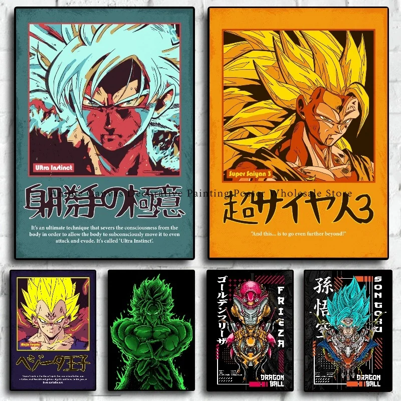 Canvas Painting Japanese Hot Blooded Anime Dragon Ball Poster Super Saiyan Vegeta Son Goku Wall Art Print Bar Home Decor