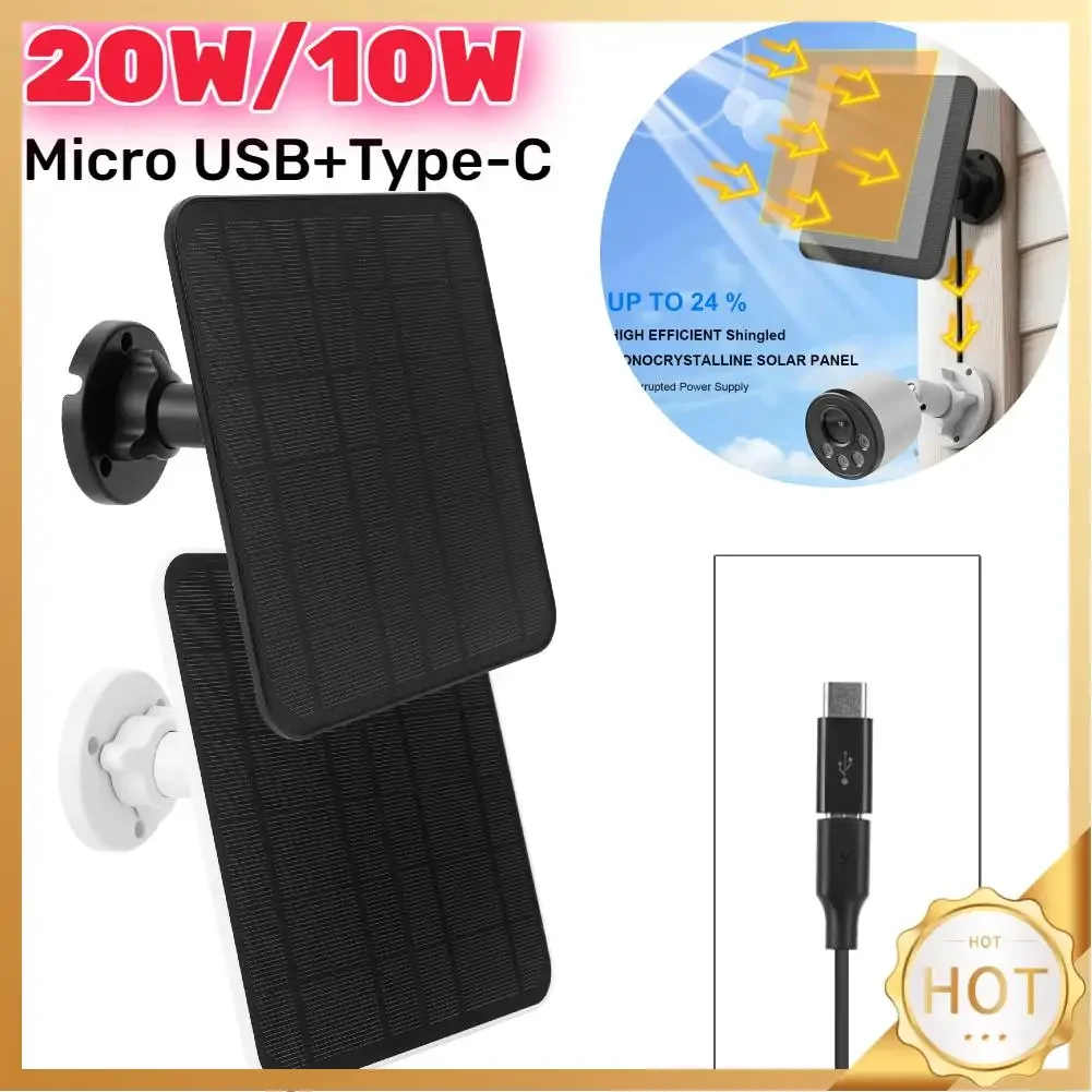 10/20W Solar Panel Micro USB & USB-C Port Power Supply 9.8 Ft Charging Cable 360°Adjustable Mounting for Eufycam 3/3C/2/2C/2 Pro