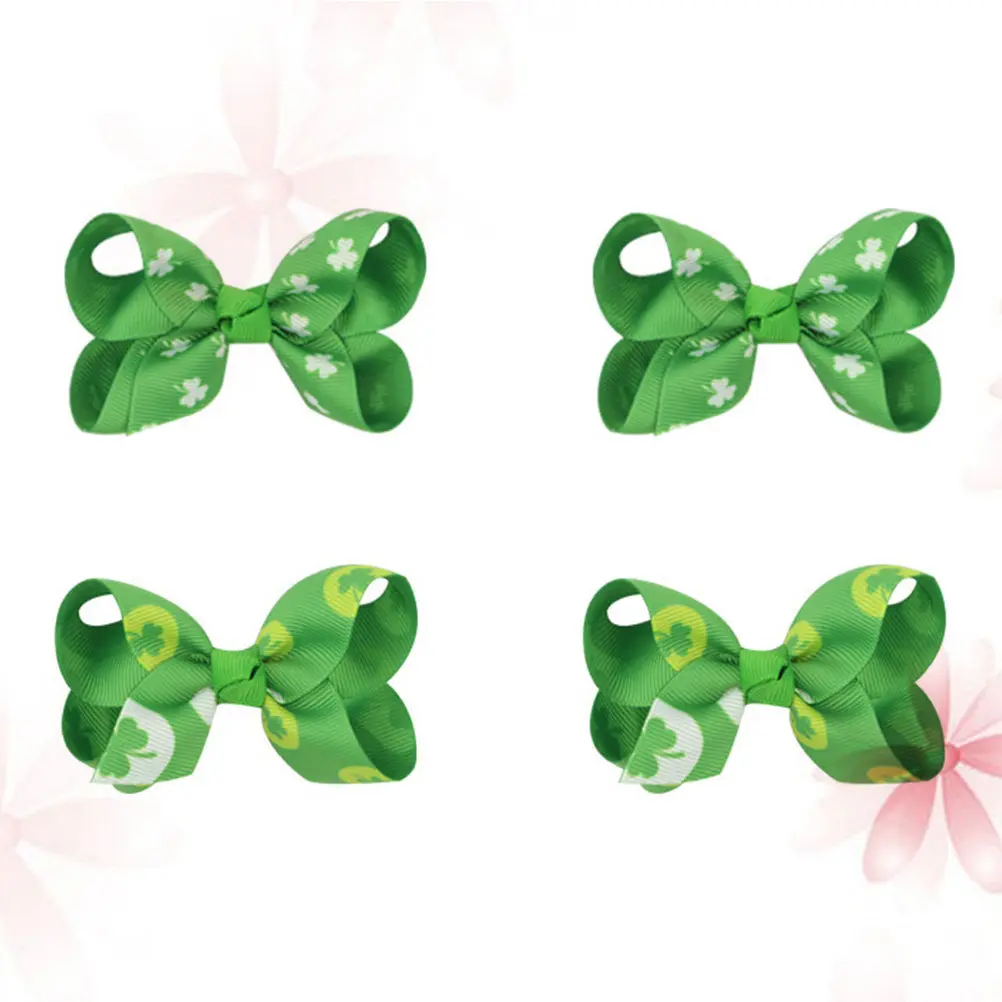 

4Pcs Clover Hair Bows for St Patricks Day Accessories Clips Fashionable Holiday Decor Hair Clips for