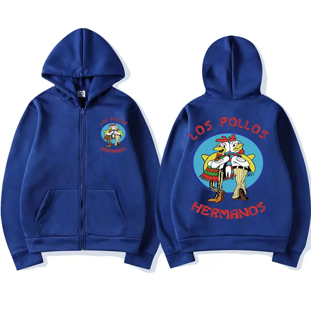 TV Series Breaking Bad Los Pollos Hermanos Graphic Logo Zip Hoodie Men Casual Clothing Chicken Brothers Men\'s Zipper Sweatshirts