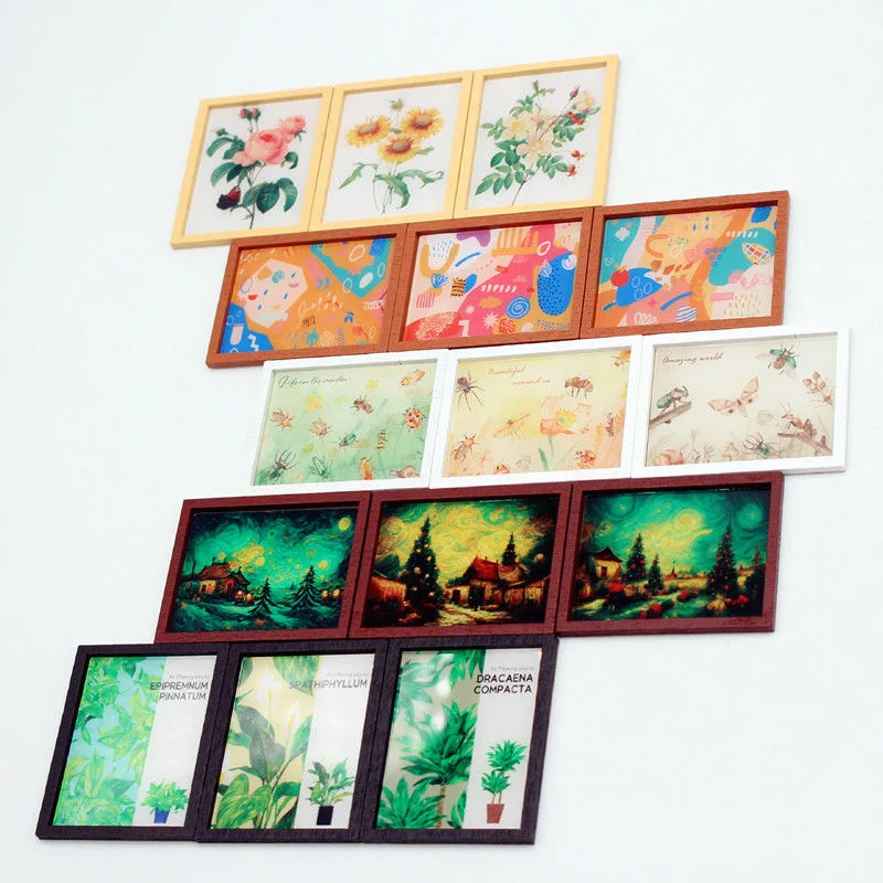 

3pc/set 1:12 Dollhouse Mini Oil Painting Mural Modern Decor Painting Dollhouse Home Wall Decoration Micro Scene Decor Props