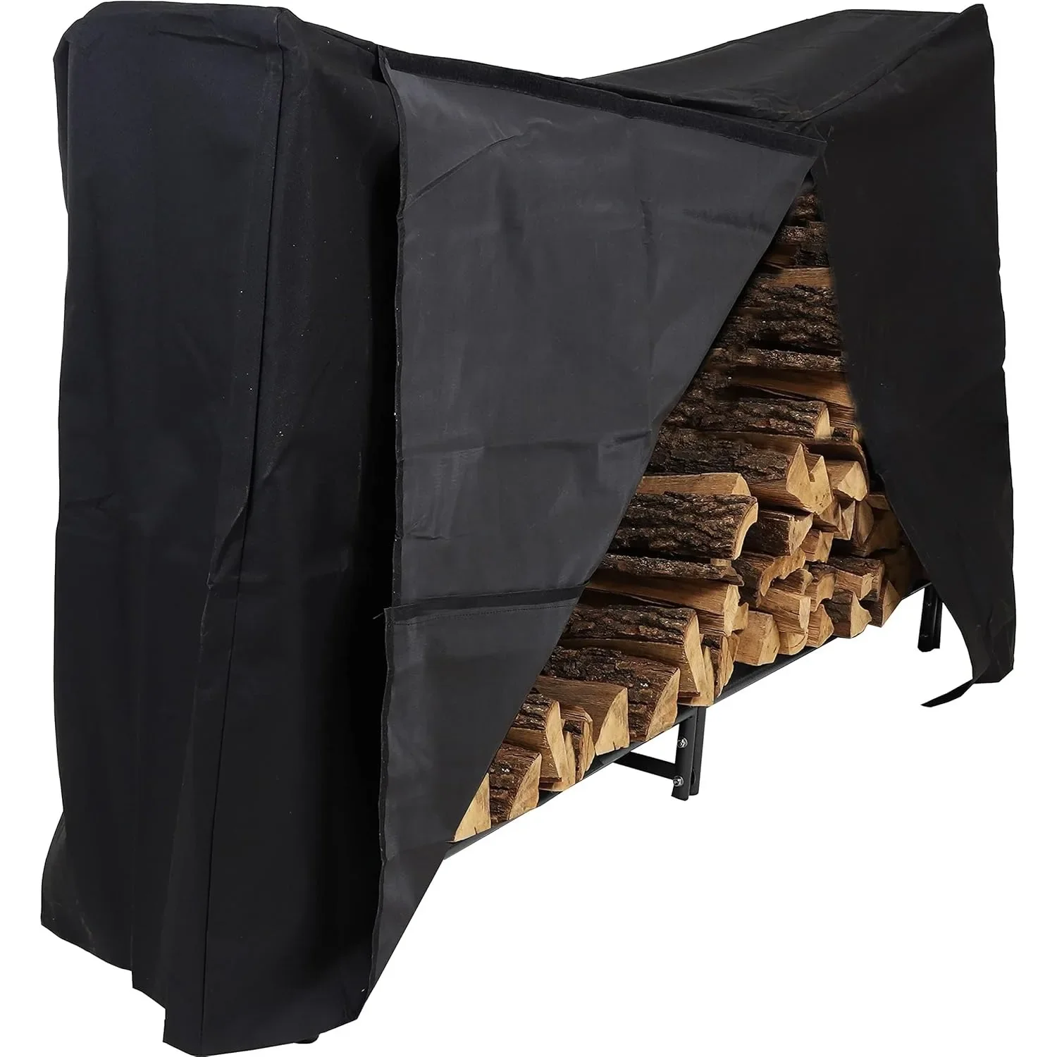 Indoor/Outdoor 6-Foot Decorative Firewood Log Rack with Black Heavy-Duty Weather-Resistant PVC Cover