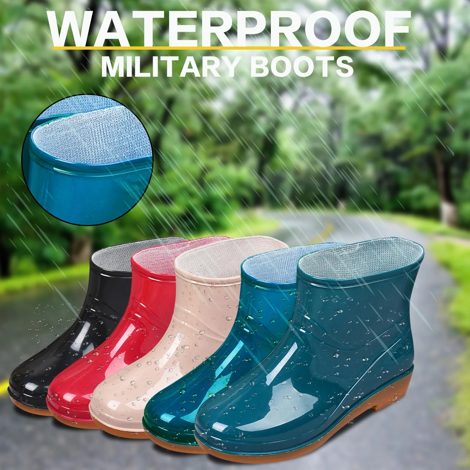 New Rain Boots Women Work Garden Galoshes Waterproof Rubber Boot Non-slip Rain Shoes Lightweight Soft Sole Comfortable Middle