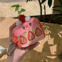 Cute Plush Strawberry Coin Purse Zipper Purse with Keychain Small Headphone Lipstick Bag Mini Wallet Money Bag Kids Gift