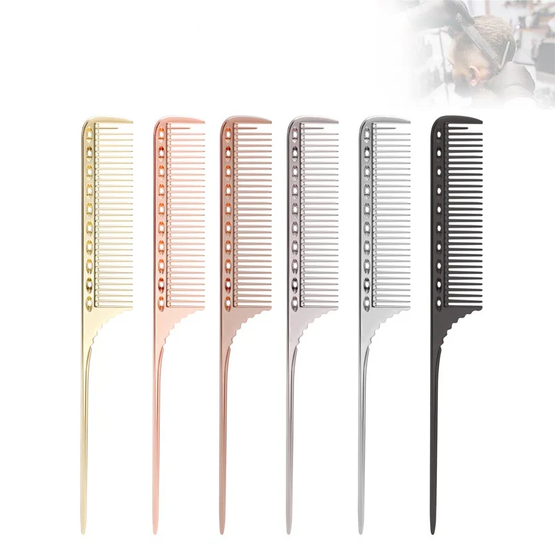 Aluminum Comb Set Metal Hair Dressing Pointed Tail Combs Multi-purpose Two Sides Cutting Hair Brush Barber Hairdressing Tools