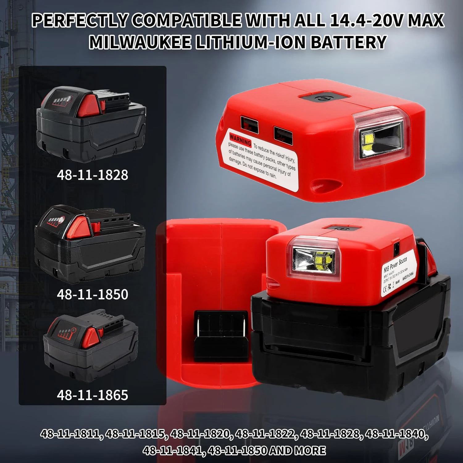 

USB Charger Adapter Converter for Milwaukee M18 Lithium Battery LED Work Light with Dual USB Charger 12V DC Port Power Source