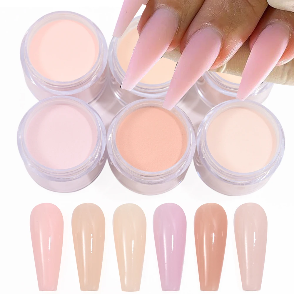 6Pcs 10g Nude Acrylic Powder Nail Art 3D Flower Engraving Pigment Extension Dipping Polymer Builder Powder Nude Crystal Powder