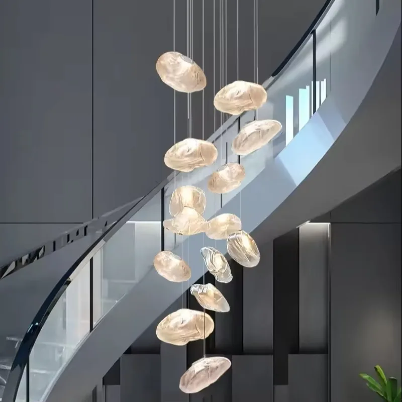 

Black Gold Modern Led Pendant Light Hotel High Ceiling Geometric Hanging Lamp Staircase Large Long Customized Acrylic Chandelier