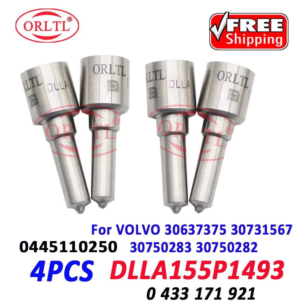 

4 PCS DLLA155P1493 Diesel Injector 0445110250 Nozzle 0433171921 DLLA 155 P 1493 For VOLVO 30637375 30731567 30750283 30750282