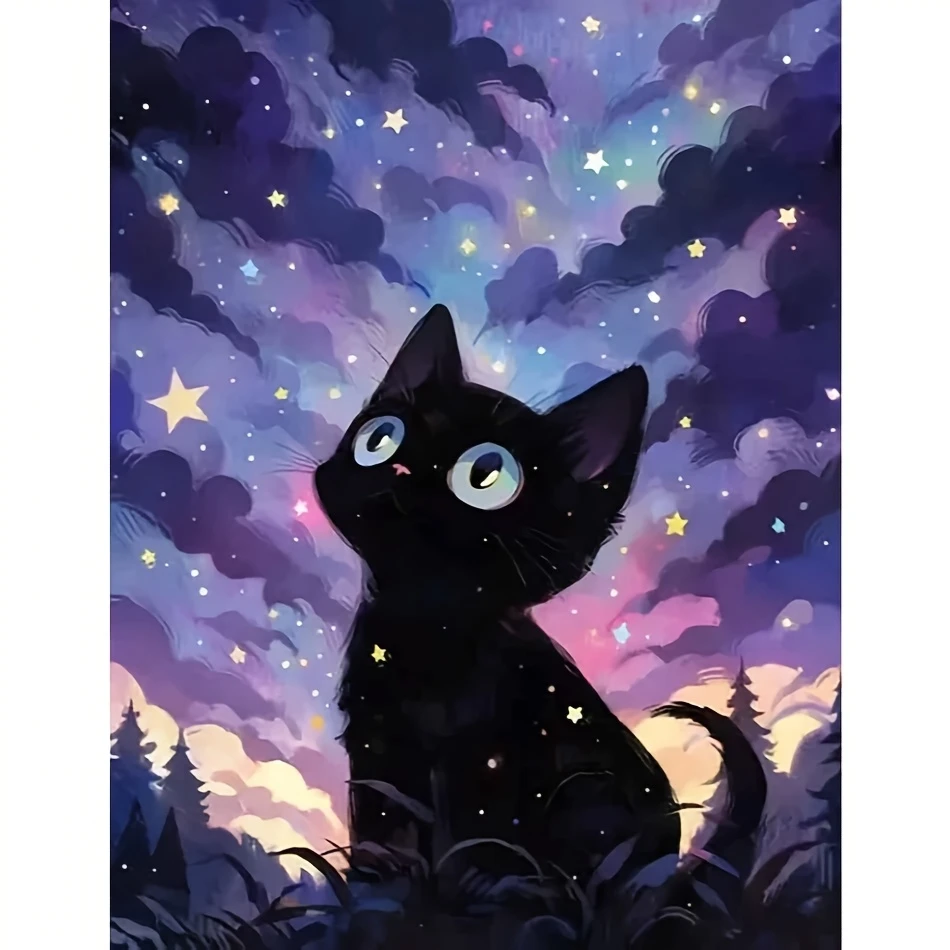 Rompecabezas de 500/1000/1200/2000 piezas con diseño de gato mirando al cielo estrellado, juegos de actividades familiares para sala de juegos, dormitorio, decoración del hogar, sin marco