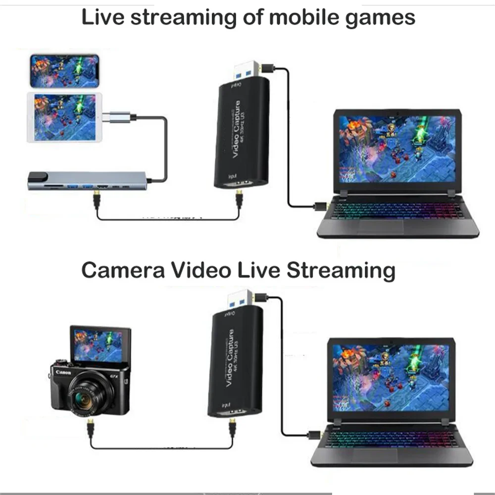 4K USB 3.0 Video Capture Card USB 2.0 HDMI-compatible Game Grabber Box for PS4 DVD Camera PC Recording Video Live Streaming