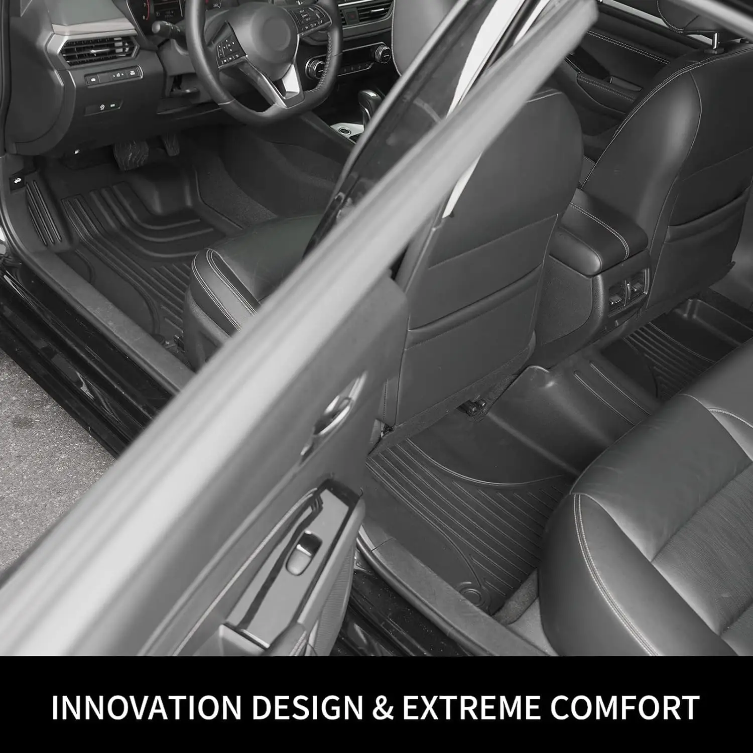 سجادات أرضية للسيارات لنيسان ألتيما 2019-2025، سجادات أرضية سيارة شديدة التحمل TPE لجميع الأحوال الجوية، سجادات سيارة مضادة للانزلاق، أسود