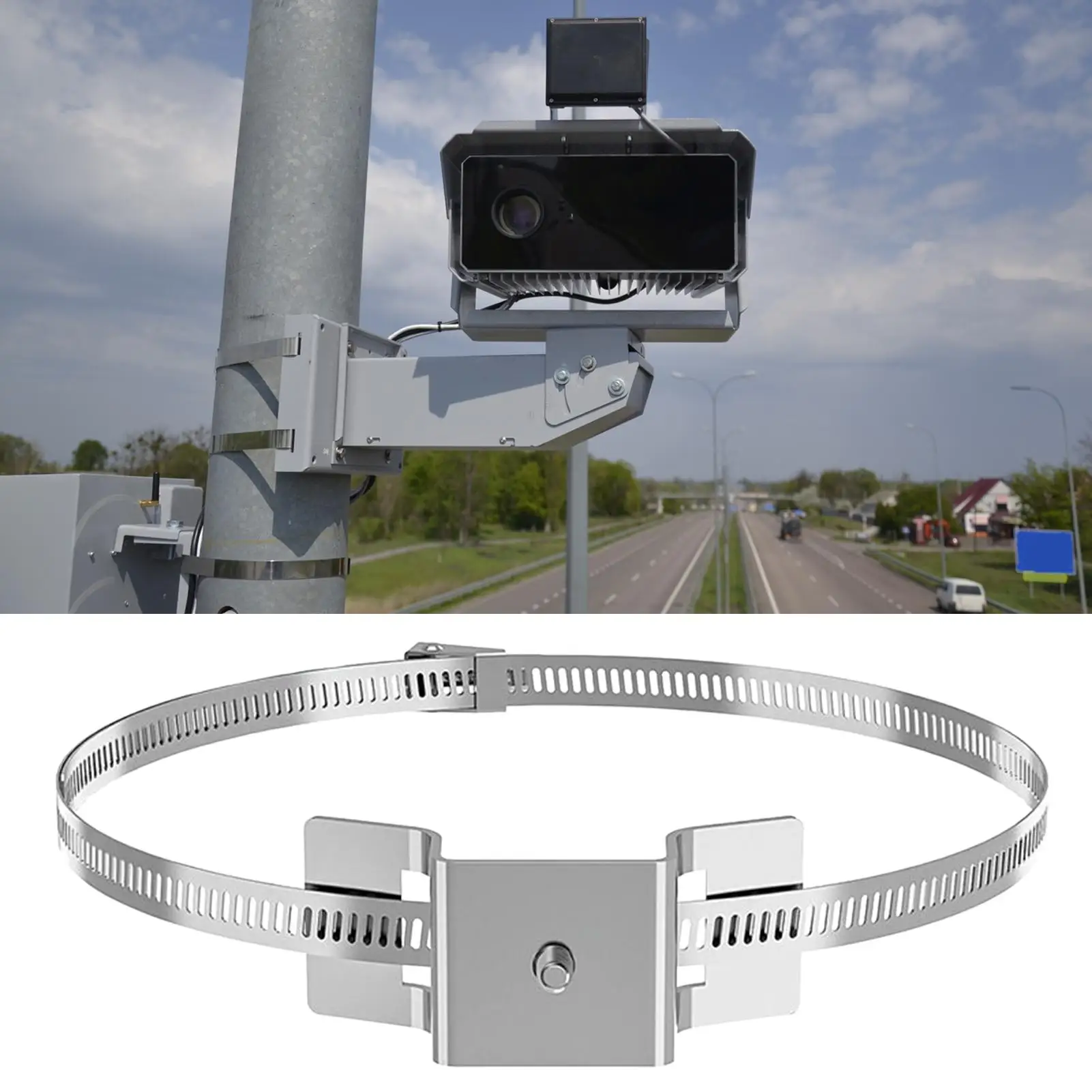 Pole Brackets 2 Pieces Street Sign Mounting Bracket Adjustable Metal Hardware For Round Telephone Pole Rod Cameras Solar Panel