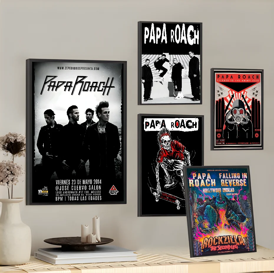 P-Papa R-RoachES Band Fashion Rock Black Poster Sticky Wall Art Printing Waterproof Home Living Bed Room Bar Aesthetic Decor