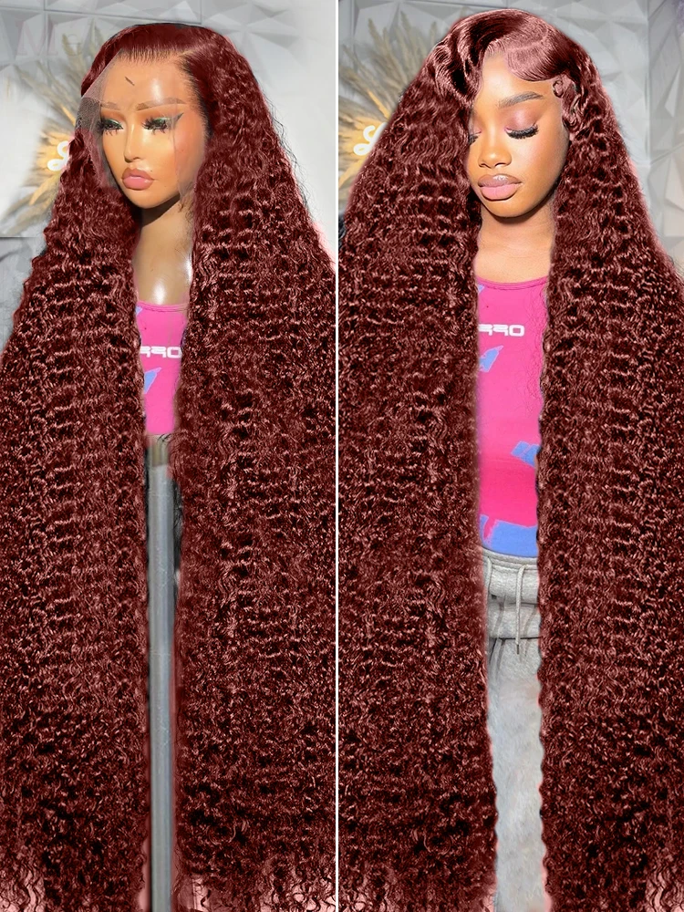 30 38 Inches Reddish Brown Deep Wave 13x6 Frontal Wig HD Lace Frontal Wig 100% Brazilian 360 Curly Lace Front Human Hair Wigs