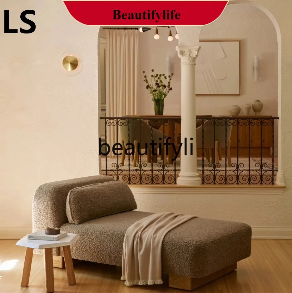 D132 Nordic Solid Wood Living Room Simple Sofa Stool Bedroom Lamb Wool Bed End Stool Chaise Longue Bench