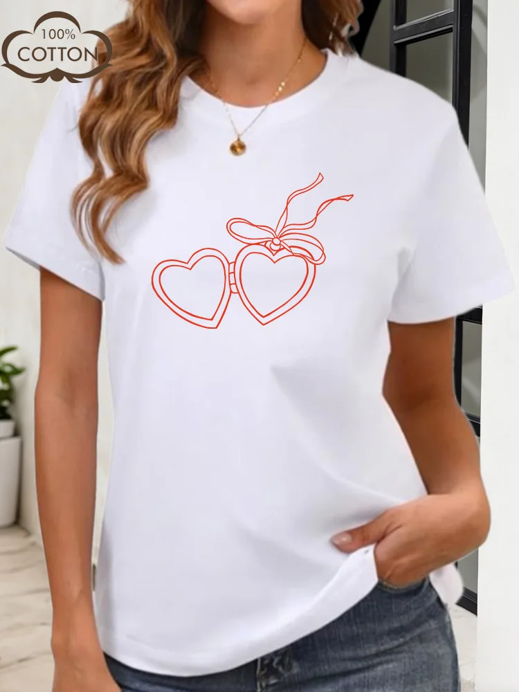 Opengewerkte lint liefde grafisch T-shirt voor dames 100% katoen ronde hals korte mouw tee casual zomer modieuze top