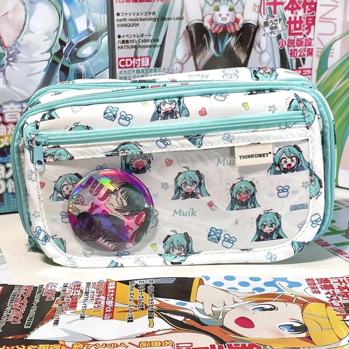 Hatsune Miku Pencil Case Stationery Bag Student Large Capacity Multi-Layer Stationery Pouch Coin Purse Cosmetic Bag Supplies