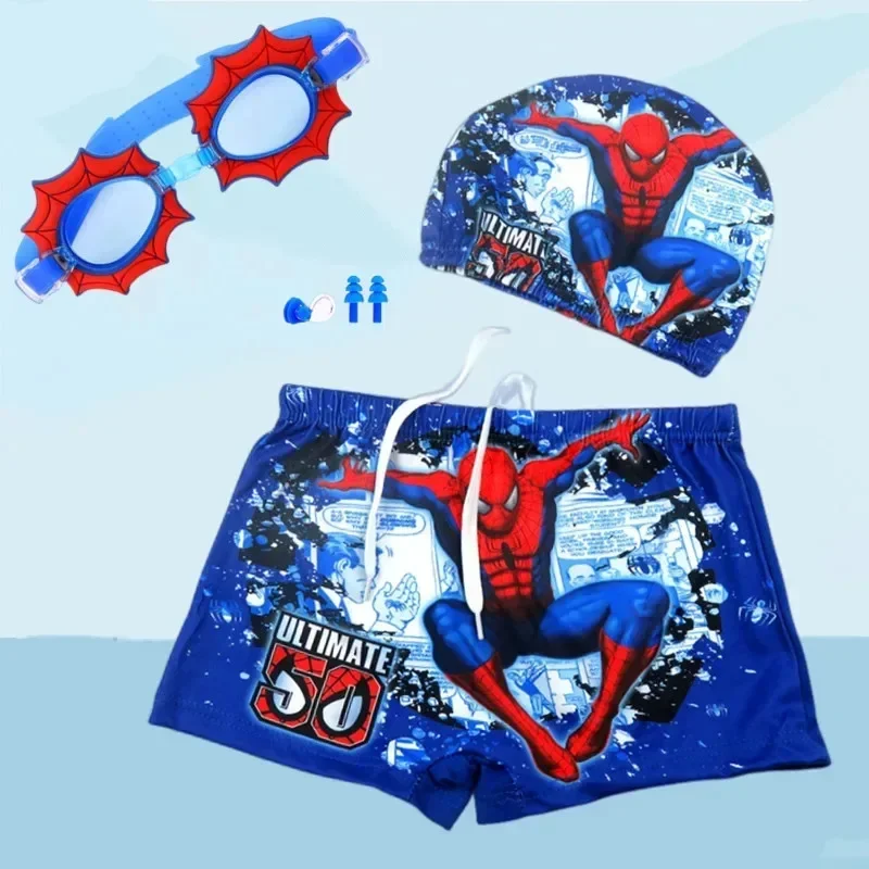 Anime Spiderman Kid Swimwear Pants Cap Set Baby Boy Swimsuit Shorts Cartoon Spiderman kids Swimming Trunks Glasses Gift