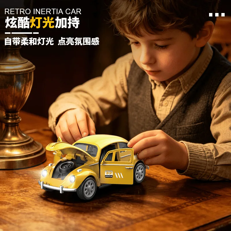 1 36 Scale Retro Classic Beetle Car Model Inertia Powered Openable Doors Optional Sound Light Effect Home Desktop Decor Ornament view 2