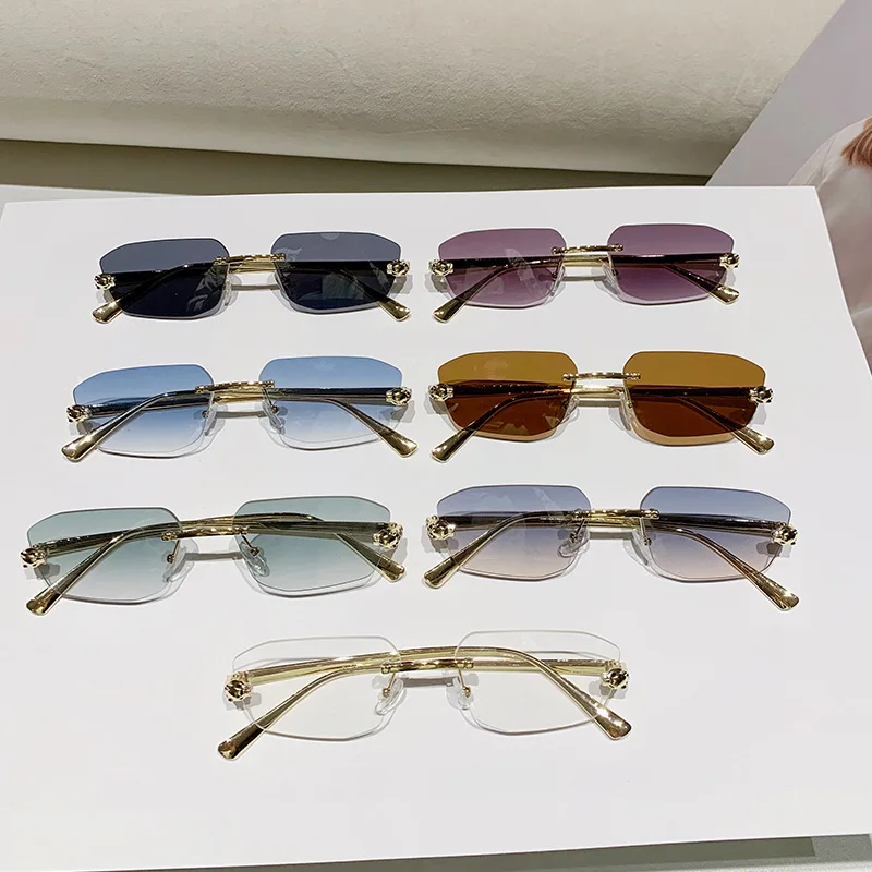 Beliebte Marke Braun Quadrat Frauen Sonnenbrille Mode Luxus Randlose Rechteck Sonnenbrille Weibliche Shades UV400 Vintage Brillen – Detail 4