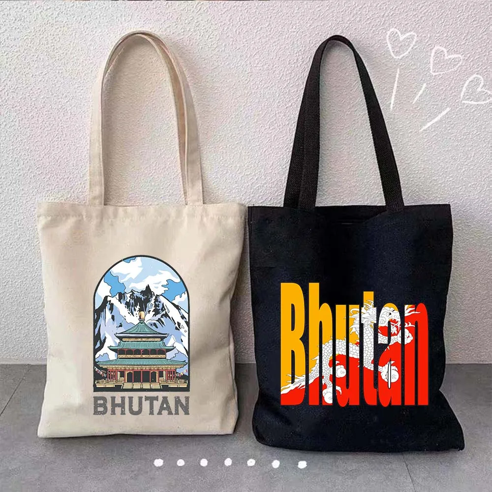 Bhutan Country Kingdom Asia Asian Flag Emblem Bhutanese Love Heart Flag Football Passport Canvas Totes Bag Shopping Bag Handbags