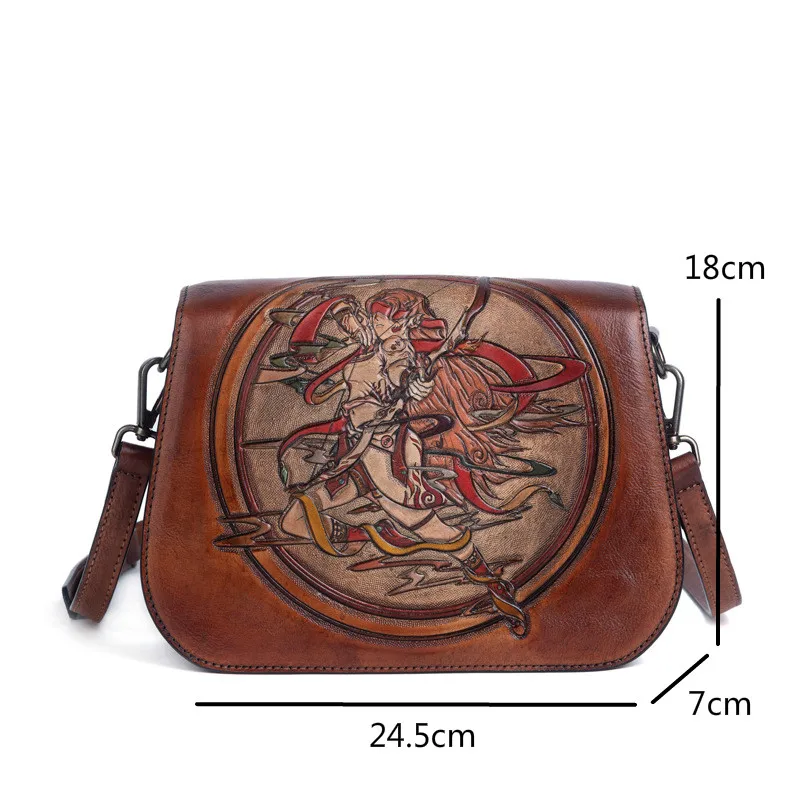 Johnature Vintage Embossed Genuine Leather Women Bag 2024 New Creative Constellation Totem Cowhide Shoulder & Crossbody Bags