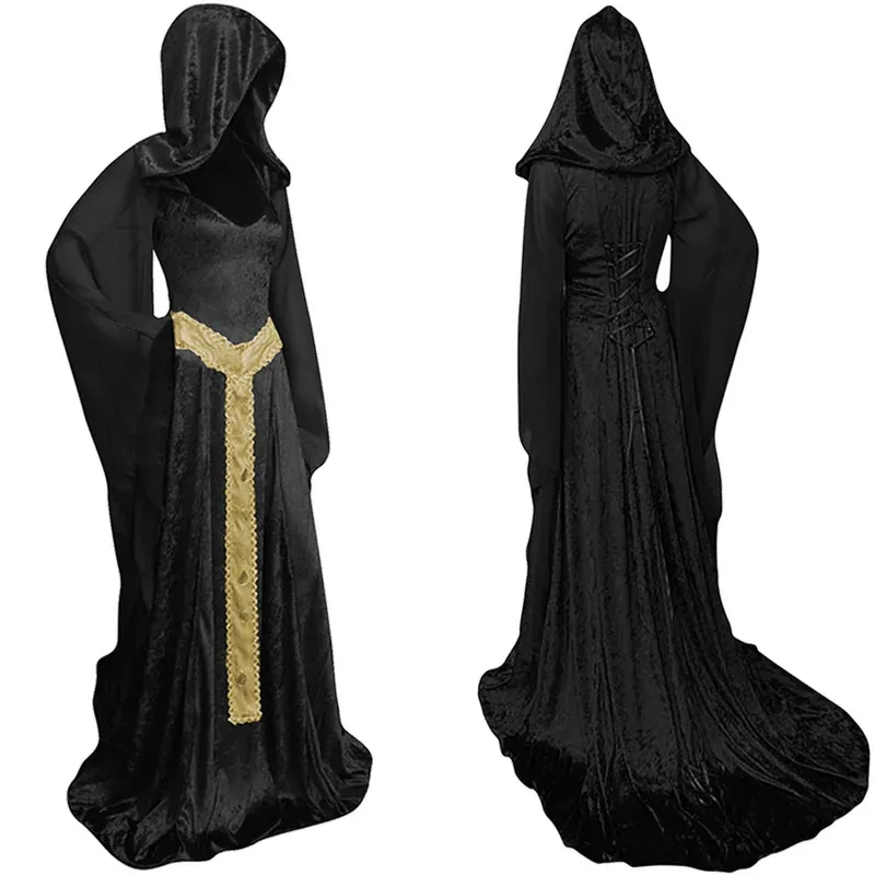 2025 11 disfraz Medieval señora Cosplay verde negro vestido Vintage renacentista Retro disfraz mujer vestido elegante ropa de fiesta