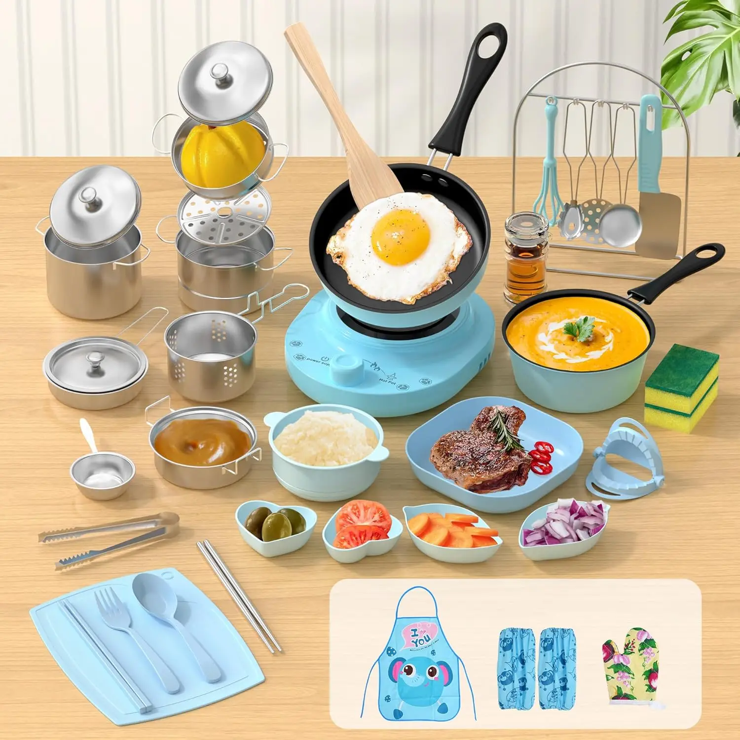 

Real Kids Cooking Set - 40 Pcs Mini Kitchen Tools with Stove, Safe Knife, Ages 8-12