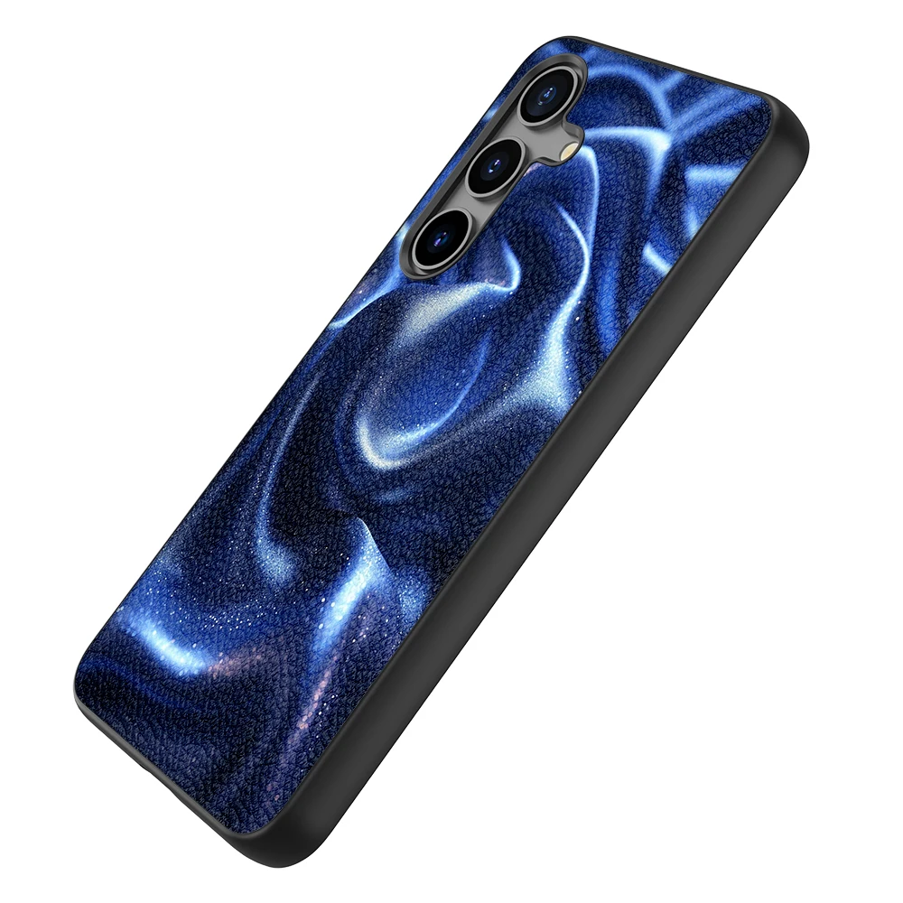 Back Cover Leather Case for Samsung Galaxy S20 S21 S22 S23 S24 Plus Ultra FE Fan Edition 5G with Blue Cloth Pattern Image Print image 2