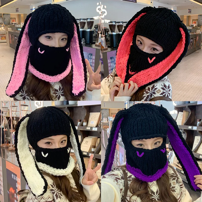 هالوين مضحك آذان أرنب الإبداعية محبوك قبعة بيني الدافئة غطاء الوجه الكامل قناع للتزلج قبعة يندبروف بالاكلافا قبعة الرياضة في الهواء الطلق