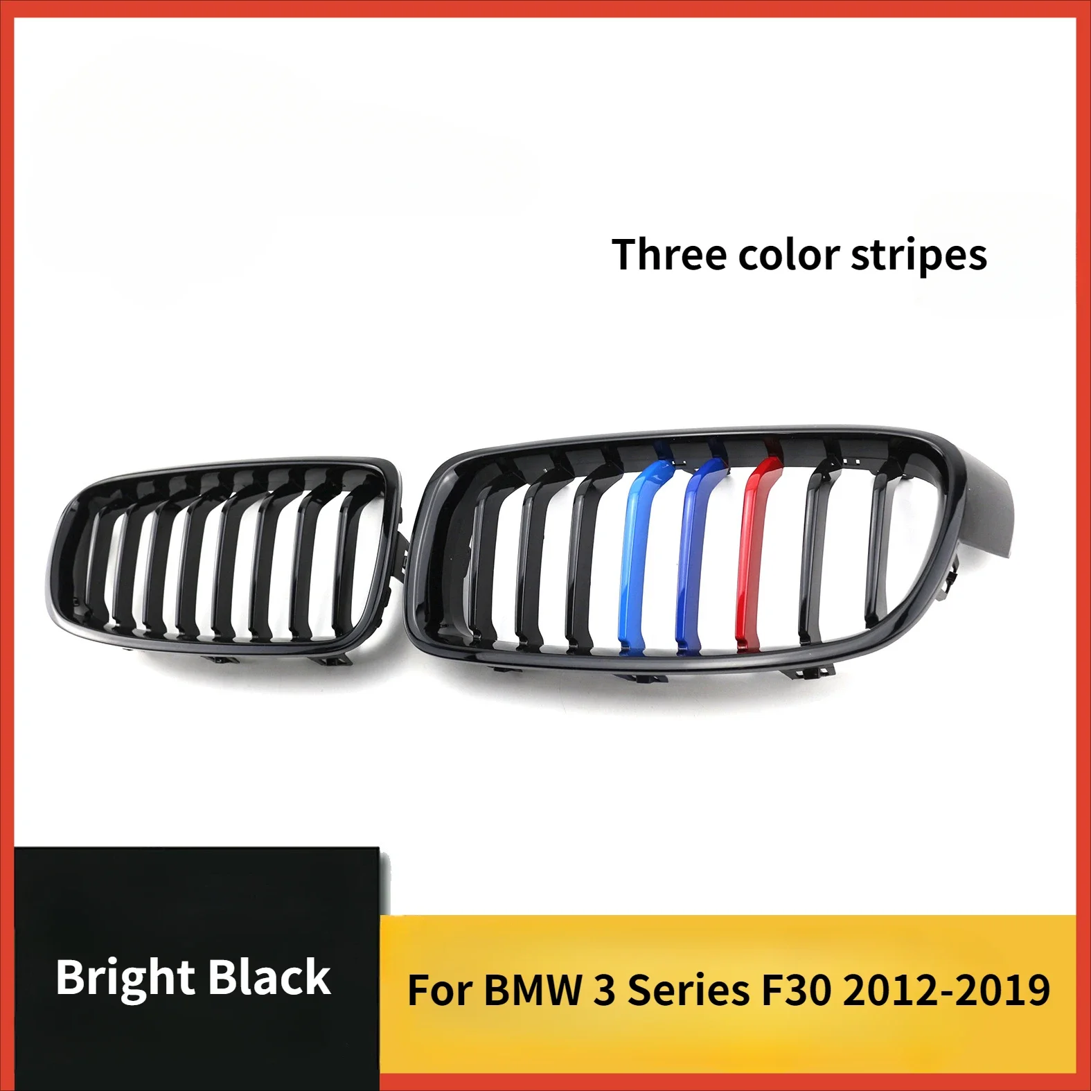 Suitable for BMW 3 Series F30 F35 Modified Single Line Model Glossy Black Three Color Grille 2012-2019