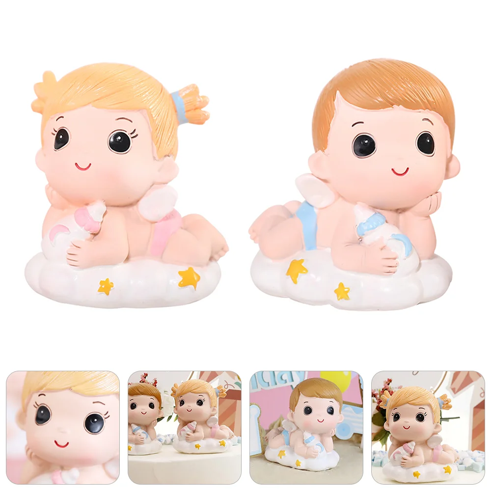 2 Pcs Cake Decoration Baby Toys Ornament Little Boy Figurine Birthday Resin Adornment