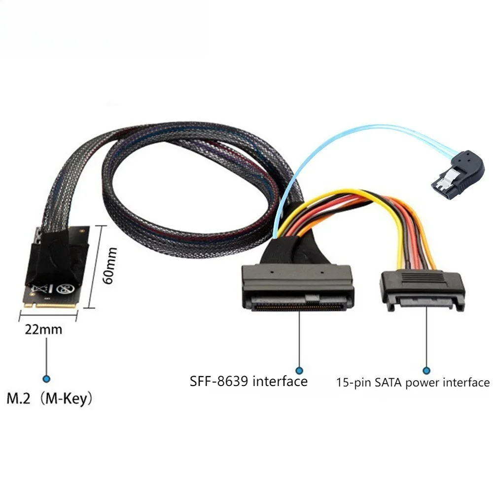 M.2 MINI SAS SFF-8643 To U.2 8639 with SATA 15P and 7P Left Turn Server High Speed Cable Length Options 0.5M 1M
